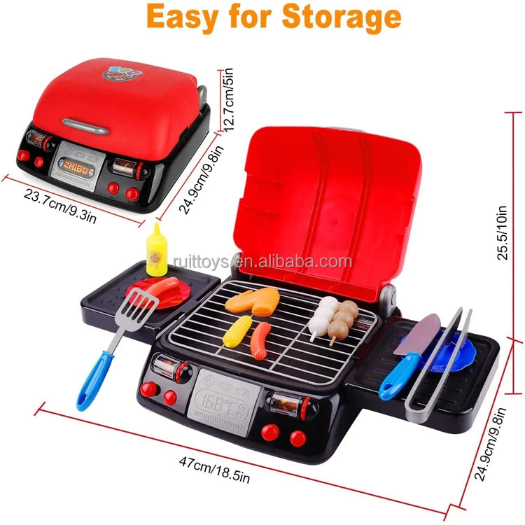 Plastic BBQ Grill Kids Toys With Pretend Smoke Sound Light Kitchen Play Set - TUZZUT Qatar Online Shopping