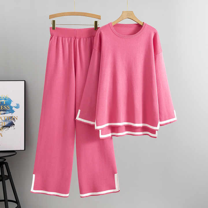 Casual Long Sleeve Pullover Top High Waist Wide Leg Pant Lounge Set 15166 Casual Long Sleeve Pullover Top High Waist Wide Leg Pant Lounge Set 15166