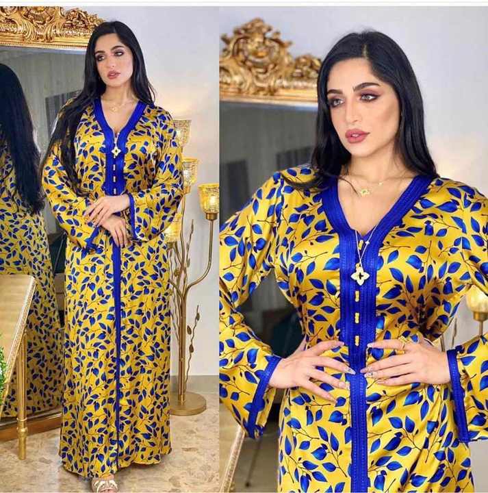 Arabic Abaya Jalabiya Maxi Dress for Women Ethnic Braid Trim Moroccan Kaftan Islamic Duai Turkey Muslim Loose Robe Yellow S3077394 - Tuzzut.com Qatar Online Shopping