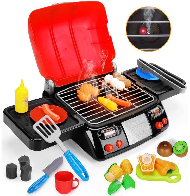 Plastic BBQ Grill Kids Toys With Pretend Smoke Sound Light Kitchen Play Set - TUZZUT Qatar Online Shopping