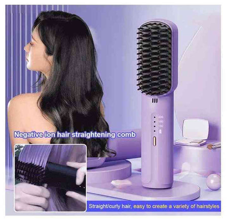 Portable Cordless Mini Hair Straightening Comb, Rechargeable Lightweight Hair Straightener Brush - WX98