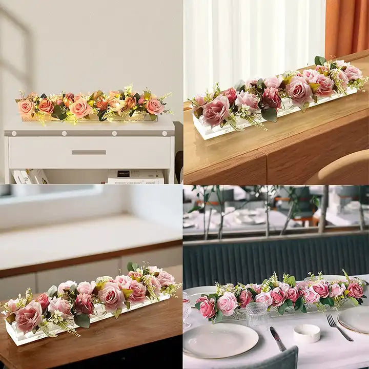 Acrylic Rectangular Flower Vase for Wedding Decoration 320S - Tuzzut.com Qatar Online Shopping