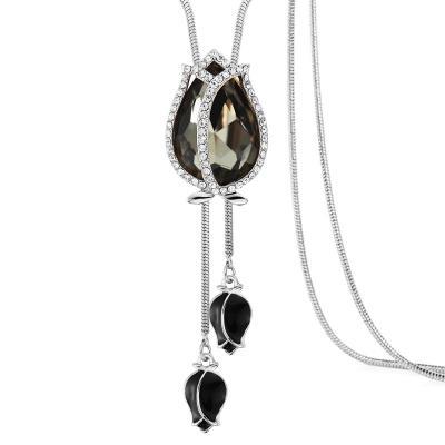 Flower Necklace Women Rhinestones Long Chain Necklace FL55