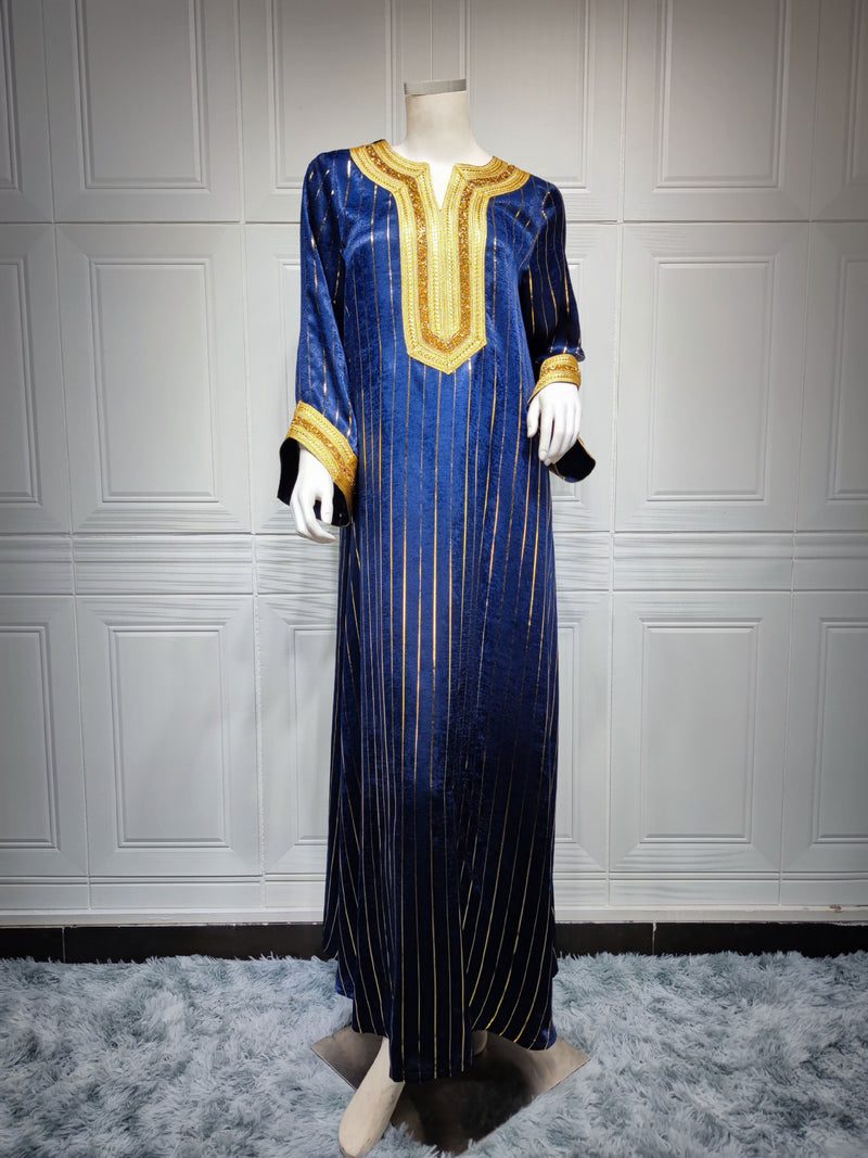 Gold Stamping Jalabiya Kaftan Dress for Women Dubai Saudi Casual Modest Robe Muslim Arabian Moroccan Caftan Party Evening Abaya S4685798 - Tuzzut.com Qatar Online Shopping