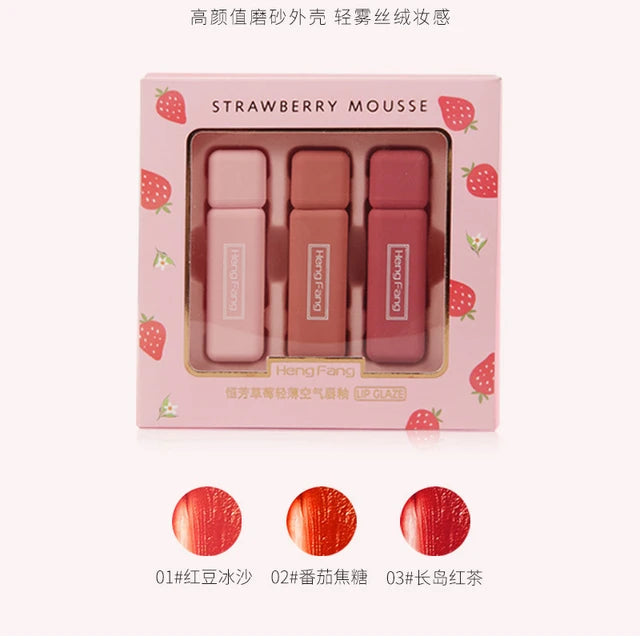 Hengfang net red girl heart three lip glaze set lipstick set box