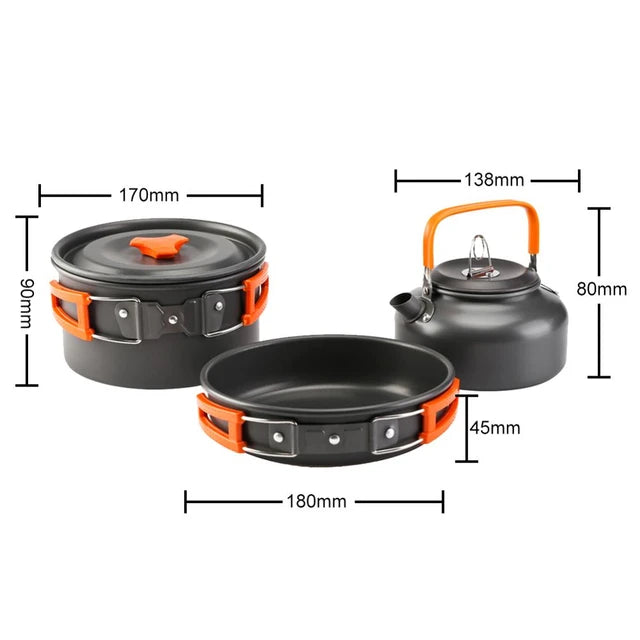 Camping Cookware Set Aluminum Nonstick Portable Outdoor Tableware Kettle Pot Cookset DS 308