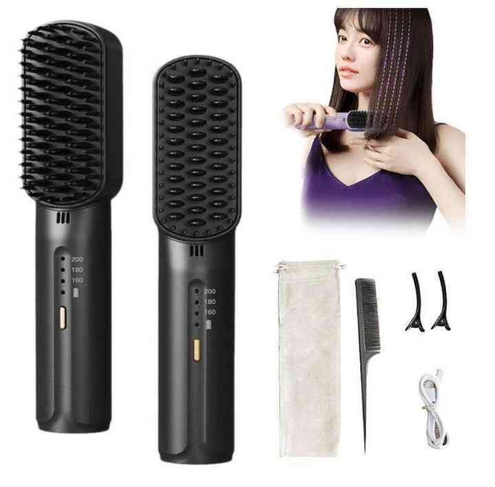 Portable Cordless Mini Hair Straightening Comb, Rechargeable Lightweight Hair Straightener Brush - WX98