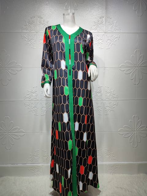 Dubai Jalabiya Plaid Print Maxi Dress For Women Moroccan Kaftan Arabic Muslim Clothes Eid Ramadan Mubarak S2967968