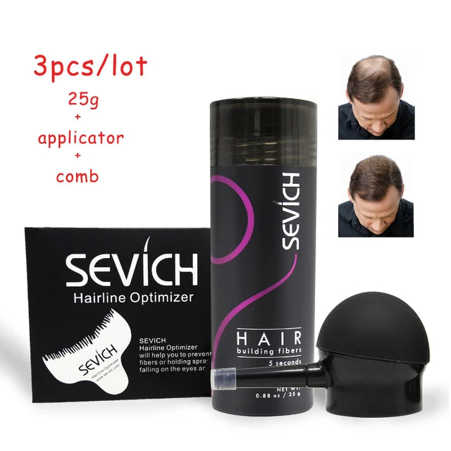 3pcs Hair Growth Fiber Keratin Hair Fibers 25g gel + nozzle pump applicator + comb optimizer Hair loss treatment