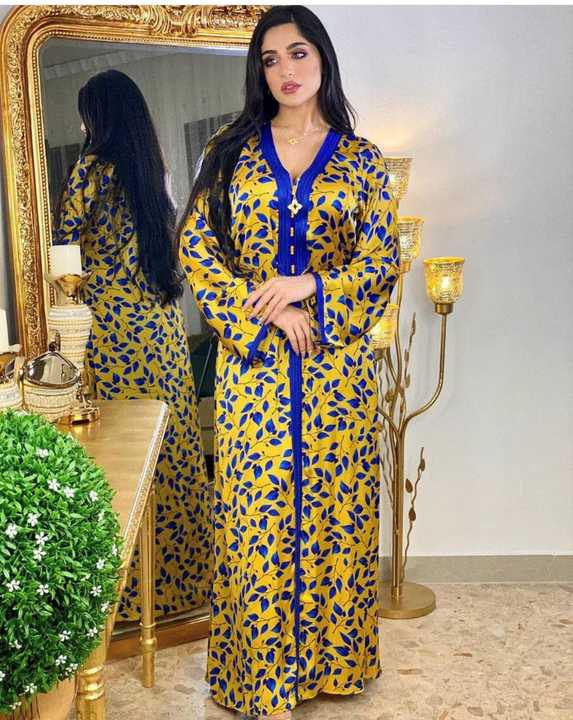 Arabic Abaya Jalabiya Maxi Dress for Women Ethnic Braid Trim Moroccan Kaftan Islamic Duai Turkey Muslim Loose Robe Yellow S3077394 - Tuzzut.com Qatar Online Shopping