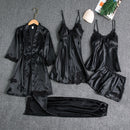 Satin Sexy Lace Pajamas 5 Pieces Set 2020032