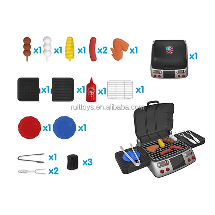 Plastic BBQ Grill Kids Toys With Pretend Smoke Sound Light Kitchen Play Set - TUZZUT Qatar Online Shopping