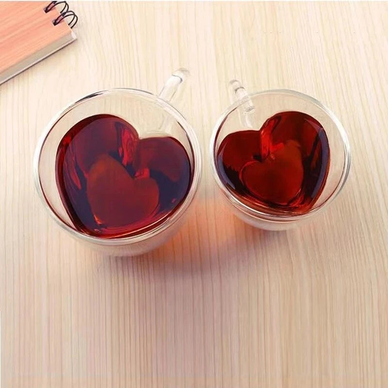 Heart Love Shaped Glass Coffee Mug Cup Double Wall Drinking Tea Milk Juice Water Glasses Heat Resistant Drinkware Milk S3876379 - Tuzzut.com Qatar Online Shopping