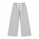 Light Grey Wide-Leg Knit Trousers with Cream Tassel Drawstring 58040