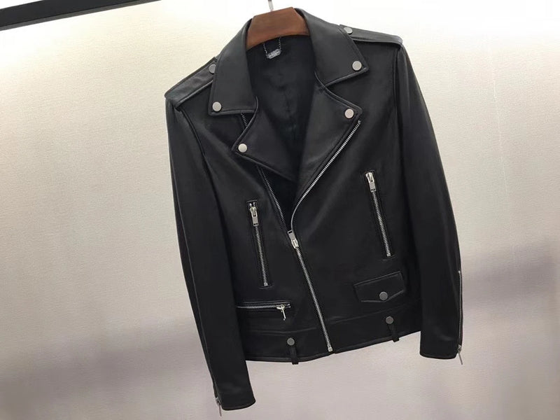 High Quality Unisex Motorcycle Leather Slim Jacket S4518950