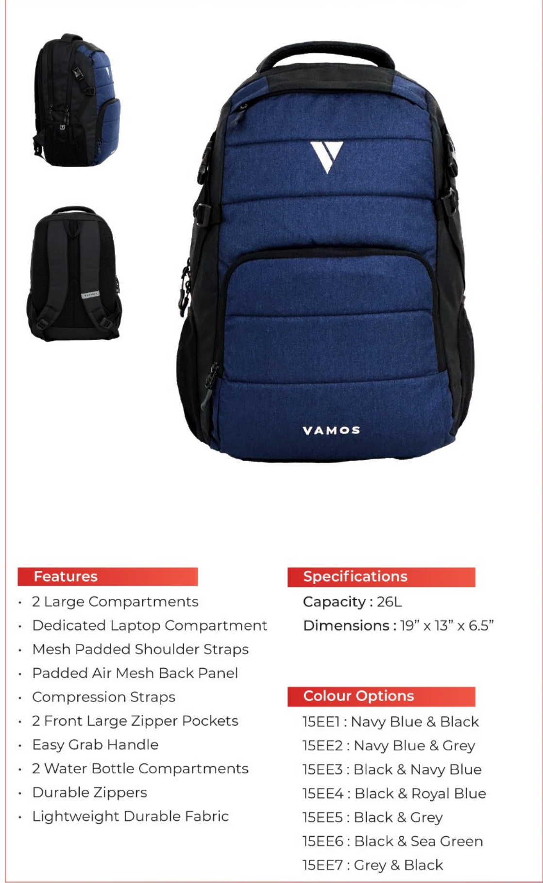 VAMOS Epic Explorer Back Pack 15EE1 - Capacity : 26L VAMOS Epic Explorer Back Pack 15EE1 - Capacity : 26L