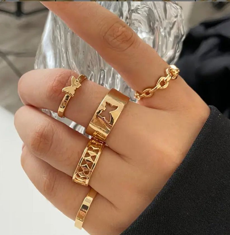 Boho Rings Set Vintage Rhinestones Statement Fashion Festive Jewelry Individual Crown Rings Ladies Bohemian Rings Set Knuckle Rings Tribal Accessory for Women - Tuzzut.com Qatar Online Shoppi