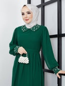 Efsun Moda Turkish Women's Saffron Chiffon Maxi Dress - 340 Green - Tuzzut.com Qatar Online Shopping