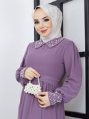 Efsun Moda Turkish Women's Saffron Chiffon Maxi Dress - 340 Purple - Tuzzut.com Qatar Online Shopping