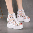 Women Floral Graphic Lace-Up Front Wedge Summer Sandals - Tuzzut.com Qatar Online Shopping