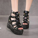 Women Floral Graphic Lace-Up Front Wedge Summer Sandals - Tuzzut.com Qatar Online Shopping