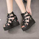 Women Floral Graphic Lace-Up Front Wedge Summer Sandals - Tuzzut.com Qatar Online Shopping