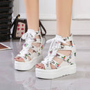 Women Floral Graphic Lace-Up Front Wedge Summer Sandals - Tuzzut.com Qatar Online Shopping