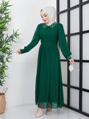 Efsun Moda Turkish Women's Saffron Chiffon Maxi Dress - 340 Green - Tuzzut.com Qatar Online Shopping