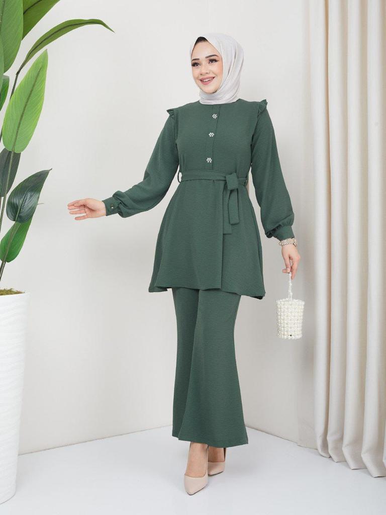 Uslu Moda Turkish Women's Ayrobin Formal Dress U12 - Mineral Green - Tuzzut.com Qatar Online Shopping