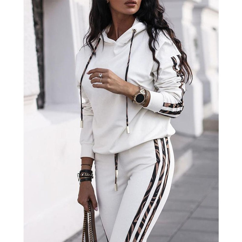 Women's Stripe Tracksuit Hoodie Outfit 2 Pcs Set -Q093 9626 Women's Stripe Tracksuit Hoodie Outfit 2 Pcs Set -Q093 9626