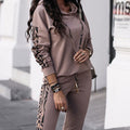Women's Stripe Tracksuit Hoodie Outfit 2 Pcs Set -Q093 9626 - Tuzzut.com Qatar Online Shopping