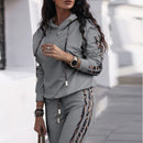 Women's Stripe Tracksuit Hoodie Outfit 2 Pcs Set -Q093 9626 - Tuzzut.com Qatar Online Shopping