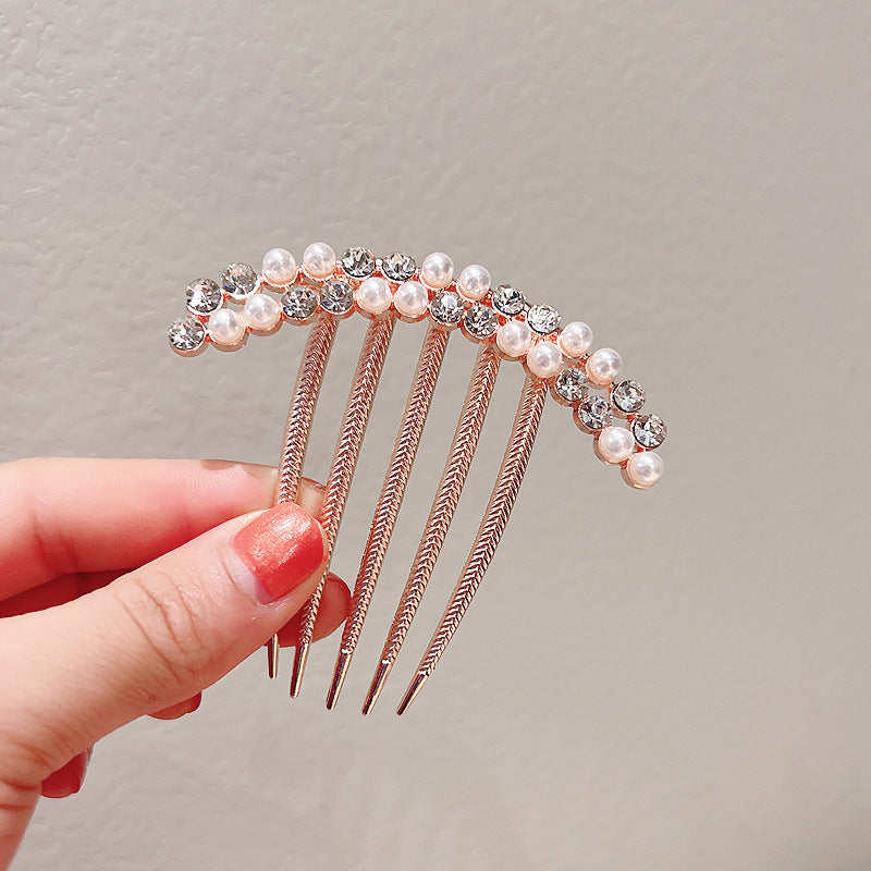 1 Pc Pearl & Rhinestone Beaded Hair Clip Comb Pin With 5 Teeth For Hair Bun, Bride Hair Accessories Festival Daily Use - Tuzzut.com Qatar Online Shopping
