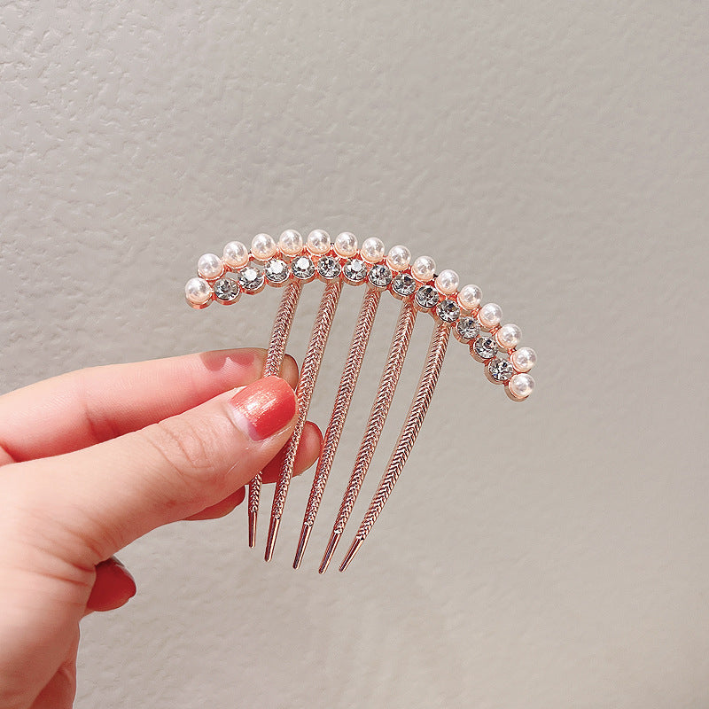1 Pc Pearl & Rhinestone Beaded Hair Clip Comb Pin With 5 Teeth For Hair Bun, Bride Hair Accessories Festival Daily Use - Tuzzut.com Qatar Online Shopping