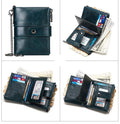 HUMERPAUL Short Wallet Men Genuine Leather Zipper Coin Pocket High Quality Male RFID Card Holder Purse Vintage Credential Walet BP804 - Tuzzut.com Qatar Online Shopping