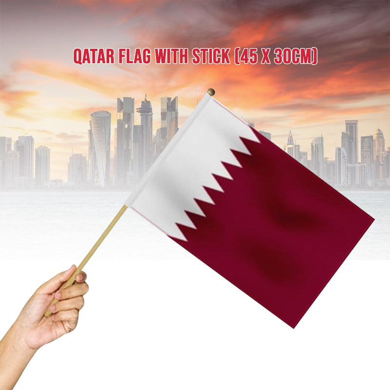 Qatar Flag with Wooden Stick (45x30cm) - Tuzzut.com Qatar Online Shopping
