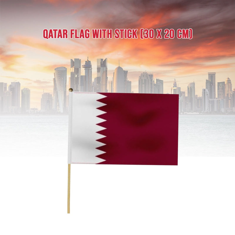 Qatar Flag with Wooden Stick (30x20cm) - Tuzzut.com Qatar Online Shopping
