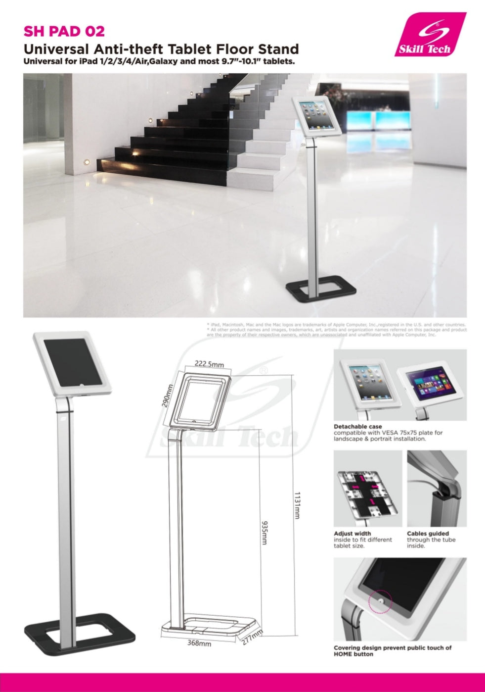 SkillTech Universal Anti-Theft Tablet Floor Stand - SH PAD 02 SkillTech Universal Anti-Theft Tablet Floor Stand - SH PAD 02