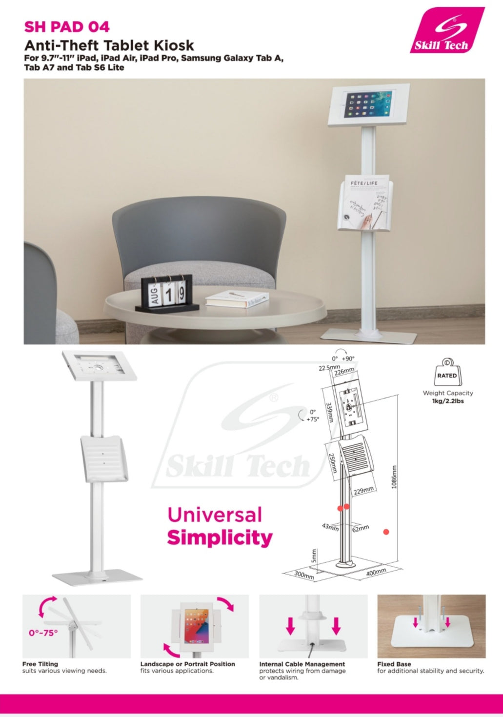 SkillTech Anti-Theft Tablet Kiosk Floor Stand - SH PAD 04 SkillTech Anti-Theft Tablet Kiosk Floor Stand - SH PAD 04