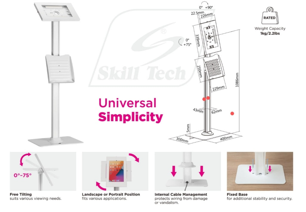 SkillTech Anti-Theft Tablet Kiosk Floor Stand - SH PAD 04 SkillTech Anti-Theft Tablet Kiosk Floor Stand - SH PAD 04