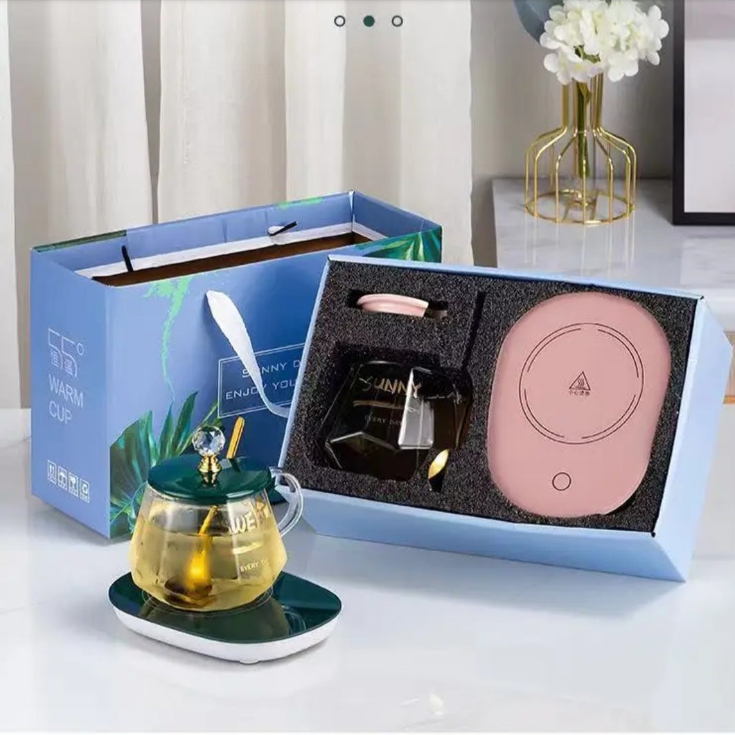 Automatic Mug Warmer Pad With Mug, Lid, Spoon with Gift Packing Automatic Mug Warmer Pad With Mug, Lid, Spoon with Gift Packing
