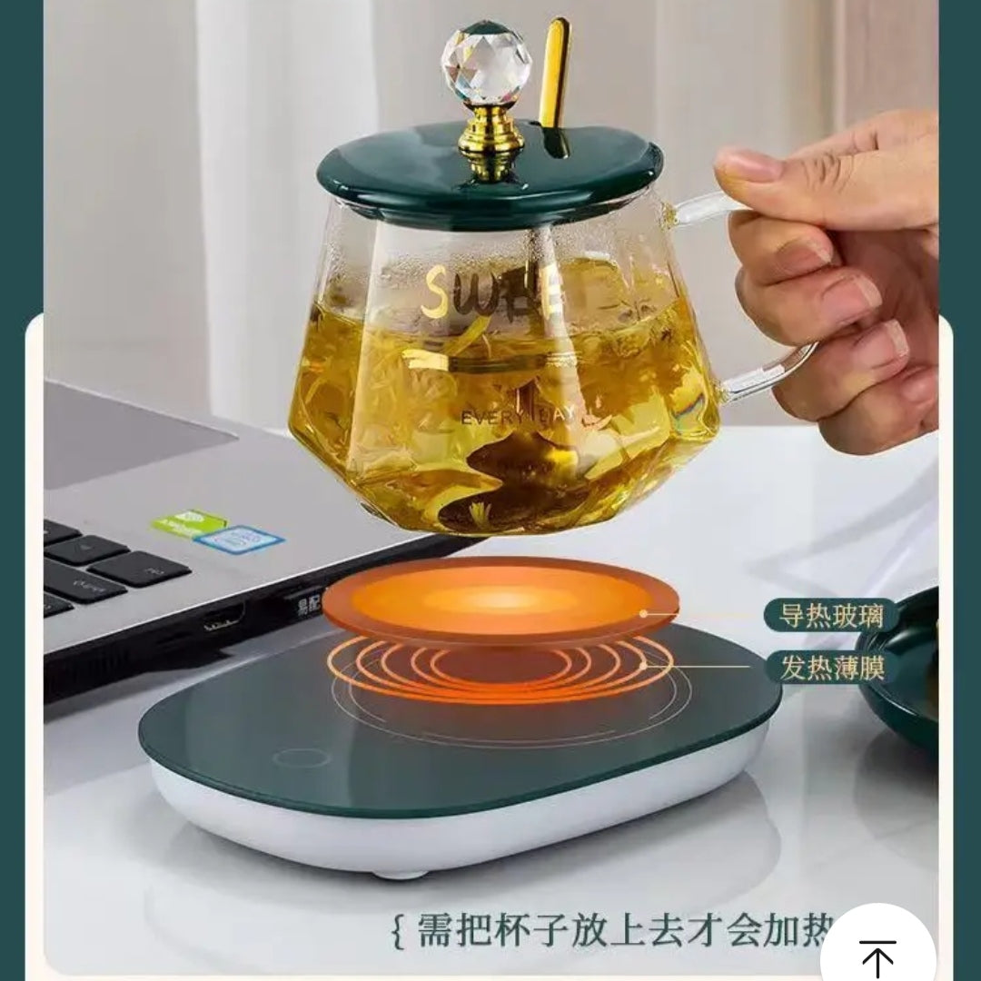 Automatic Mug Warmer Pad With Mug, Lid, Spoon with Gift Packing Automatic Mug Warmer Pad With Mug, Lid, Spoon with Gift Packing