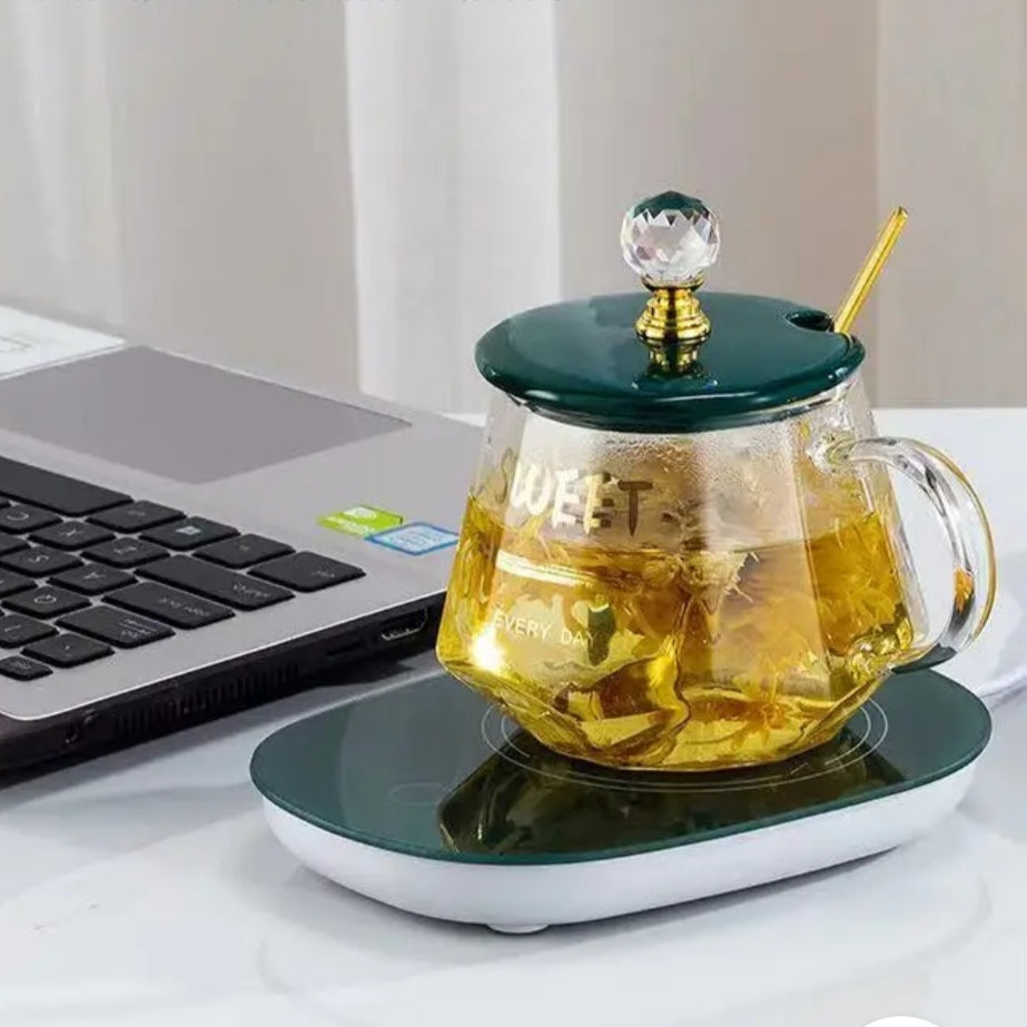 Automatic Mug Warmer Pad With Mug, Lid, Spoon with Gift Packing Automatic Mug Warmer Pad With Mug, Lid, Spoon with Gift Packing