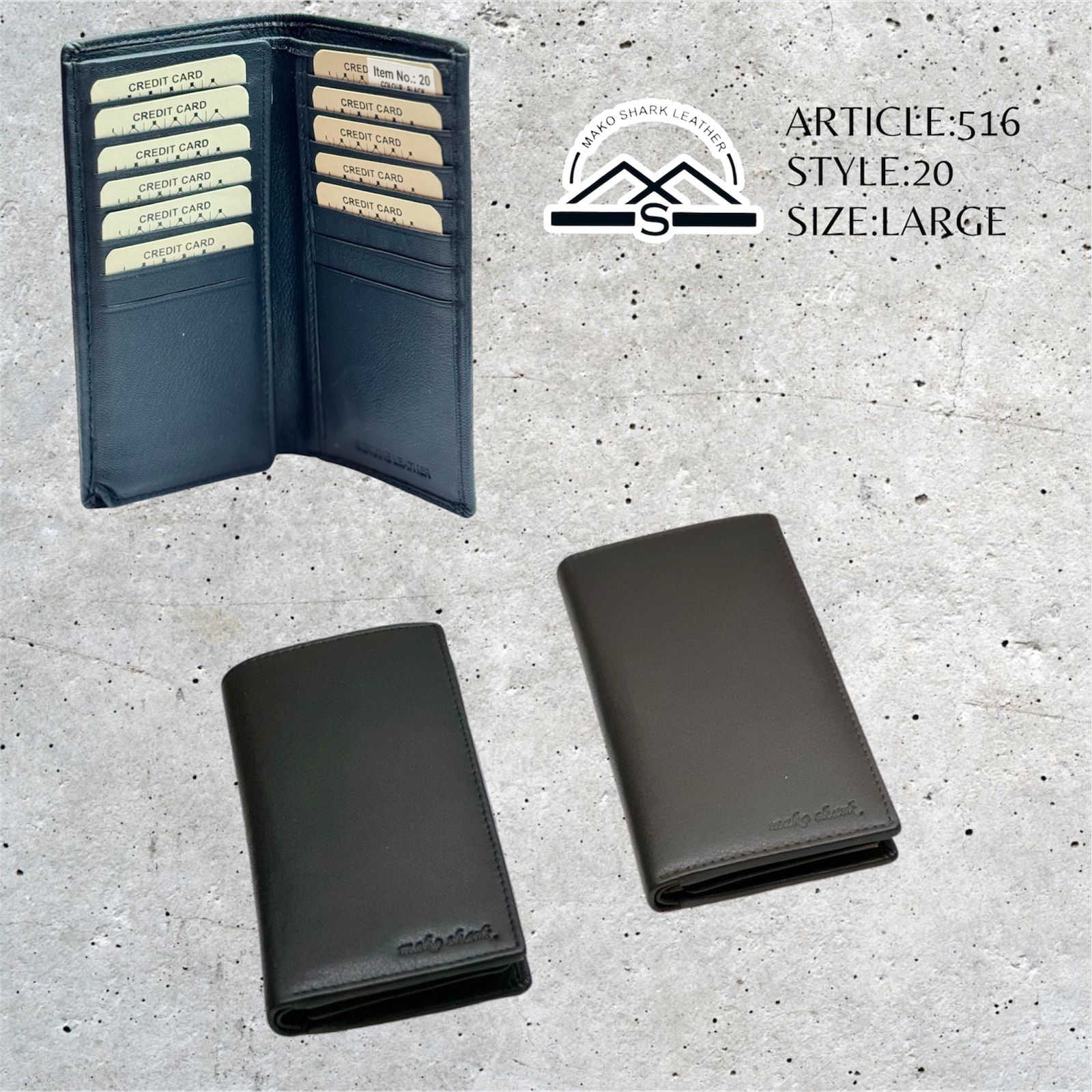Mako Shark Large Card Holder Money Wallet Genuine Leather - 516-020 Mako Shark Large Card Holder Money Wallet Genuine Leather - 516-020