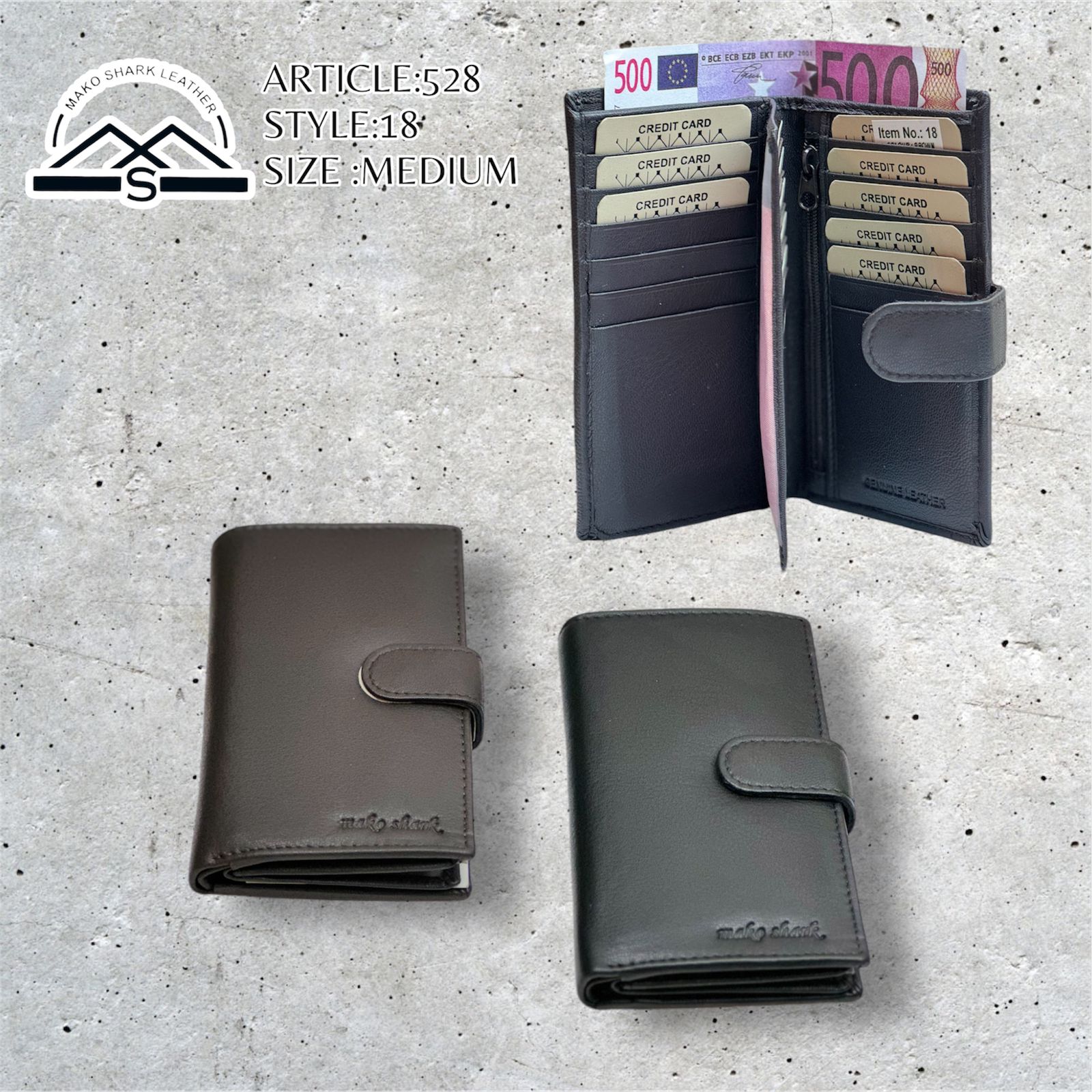 Mako Shark Medium Card Holder Money Wallet Genuine Leather - 528-18 Mako Shark Medium Card Holder Money Wallet Genuine Leather - 528-18