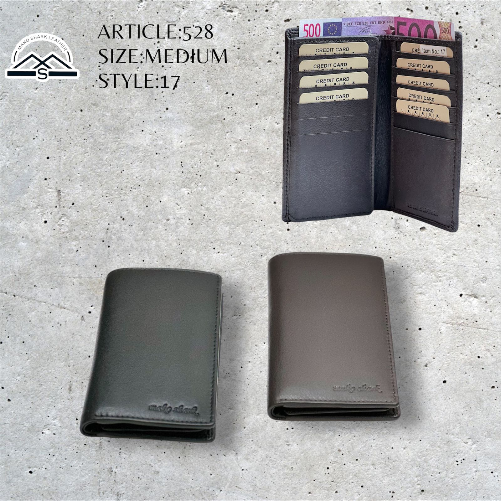 Mako Shark Medium Card Holder Money Wallet Genuine Leather - 528-17 Mako Shark Medium Card Holder Money Wallet Genuine Leather - 528-17