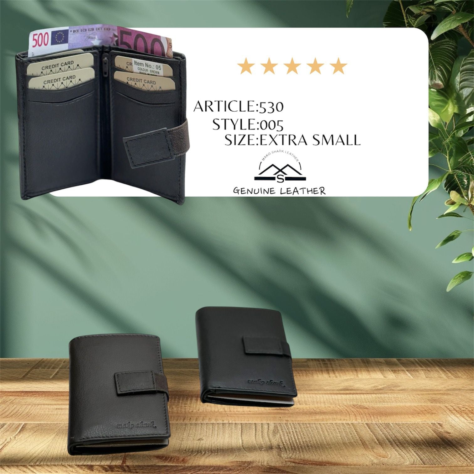 Mako Shark Medium Card Holder Money Wallet Genuine Leather 530-005 Mako Shark Medium Card Holder Money Wallet Genuine Leather 530-005