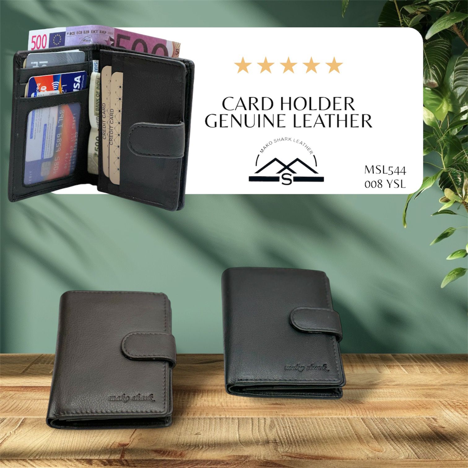 Mako Shark Card Holder Short Wallet Genuine Leather - MSL544-08-YSL Mako Shark Card Holder Short Wallet Genuine Leather - MSL544-08-YSL