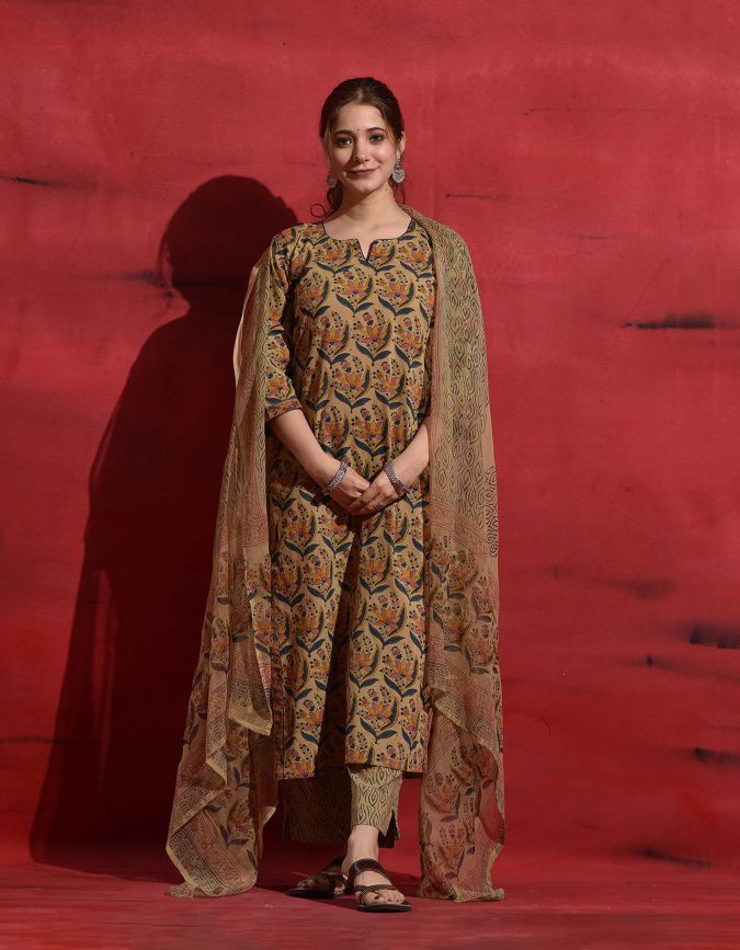 Women Cotton Mix Floral Printed Kurta Pant Dupatta Set - TPS244 Women Cotton Mix Floral Printed Kurta Pant Dupatta Set - TPS244