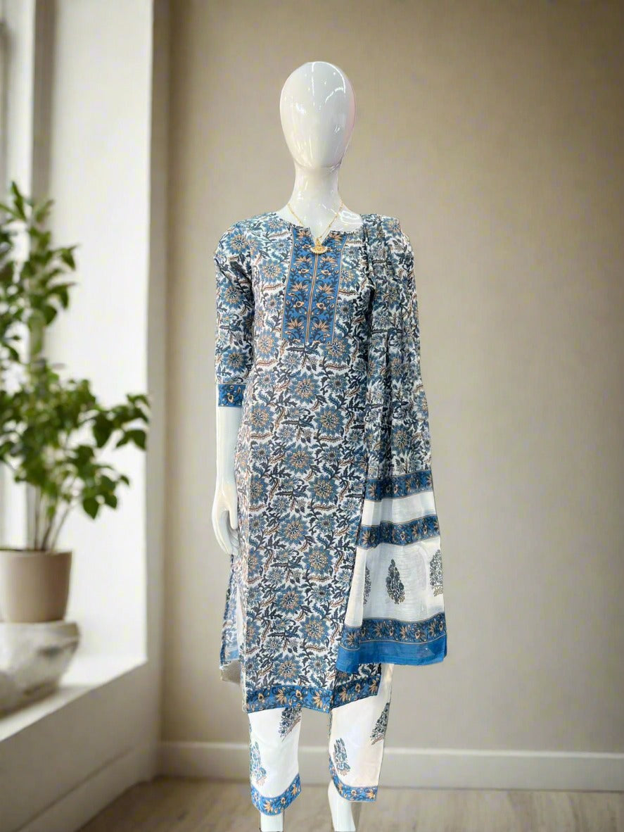 Women Cotton Mix Floral Printed Kurta Pant Dupatta Set - TPS225 Women Cotton Mix Floral Printed Kurta Pant Dupatta Set - TPS225